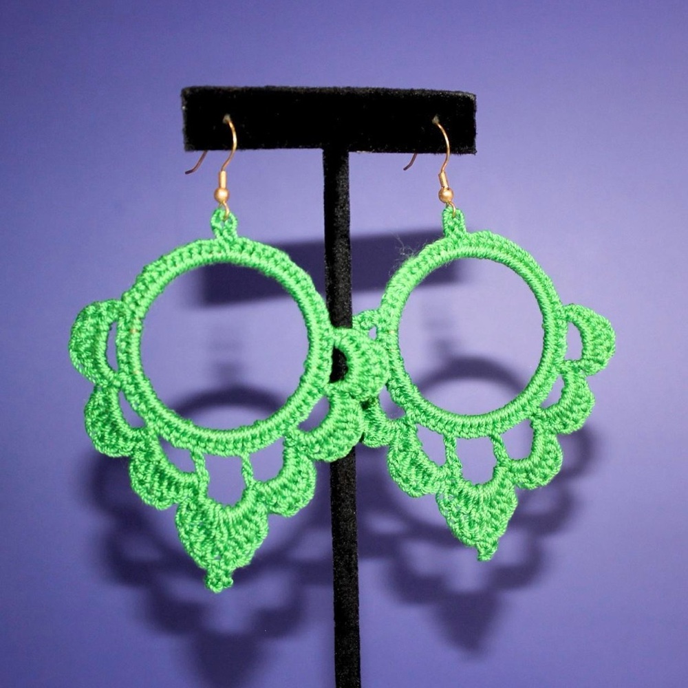 Elegant Green Crochet Earrings